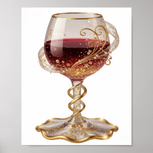 Poster Taça de vinho tinto ouro legal Arte de texto 3D