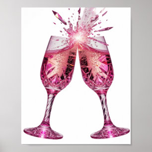 Poster Taças de champanhe rosa prateadas atraentes