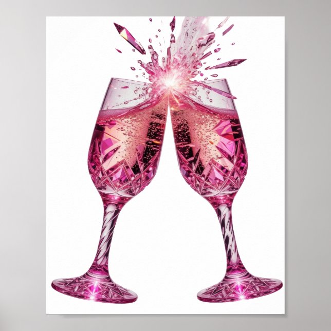 Poster Taças de champanhe rosa prateadas atraentes (Frente)