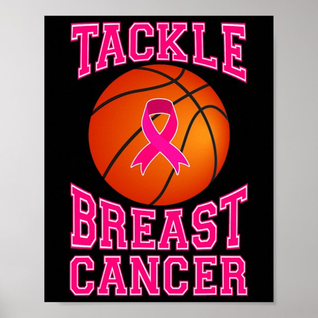 Poster Tackear Cancer de Fita Rosa de Basquete (Frente)