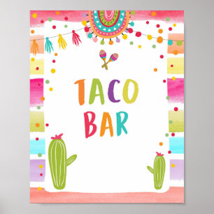 Poster Taco Bar Comida mexicano Sinal de Mesa Cactus Fies