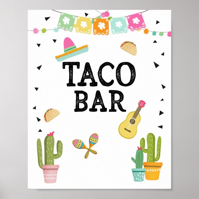 Poster Taco Bar Comida mexicano Sinal de Mesa Cactus Fies (Frente)