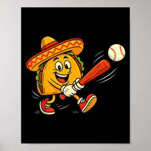 Poster Taco beisebol divertido mexicano fiesta sombrero c