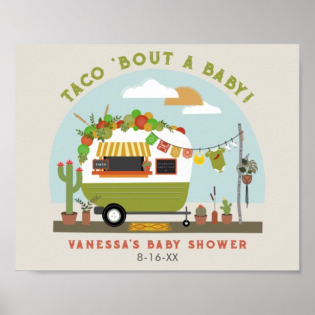 Poster Taco Bout A Bebê Camper Chá de fraldas Neutro (Frente)