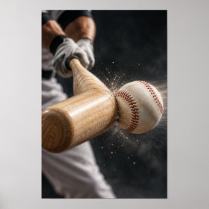 Poster Taco de Beisebol e Bola de Impacto Fechado Arte de