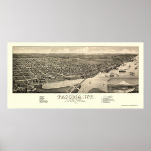 Pôster Tacoma, mapa panorâmico de WA - 1884