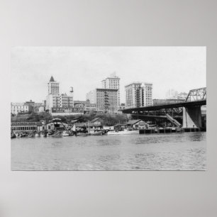 Pôster Tacoma, WA - opinião da skyline do centro