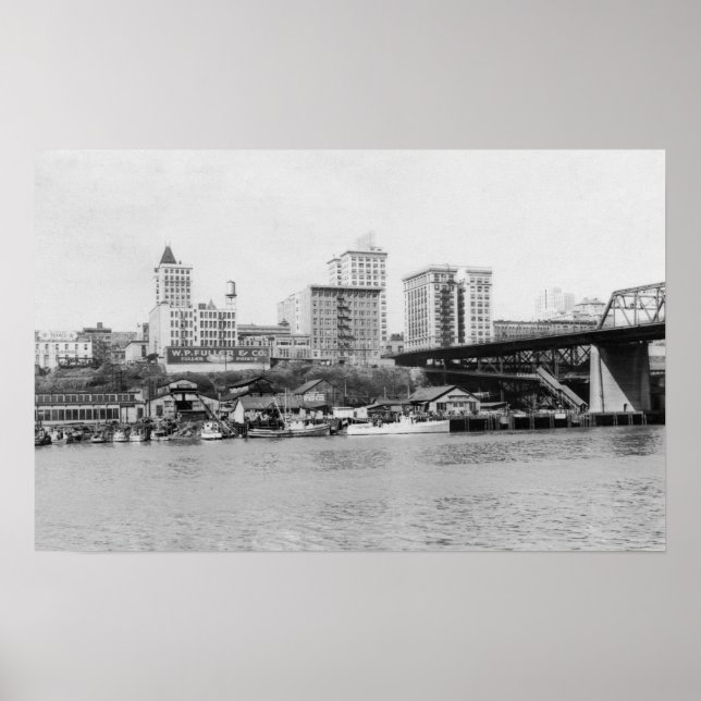 Pôster Tacoma, WA - Visão Skyline do Centro (Frente)