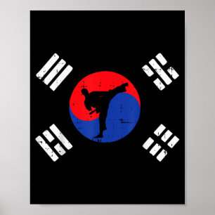Poster Taekwondo Bandeira da Coreia do Sul Vintage Artes