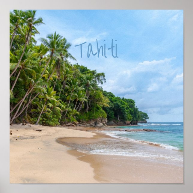 Poster Tahiti Sand Beach Blue Sky Palm Trees (Frente)