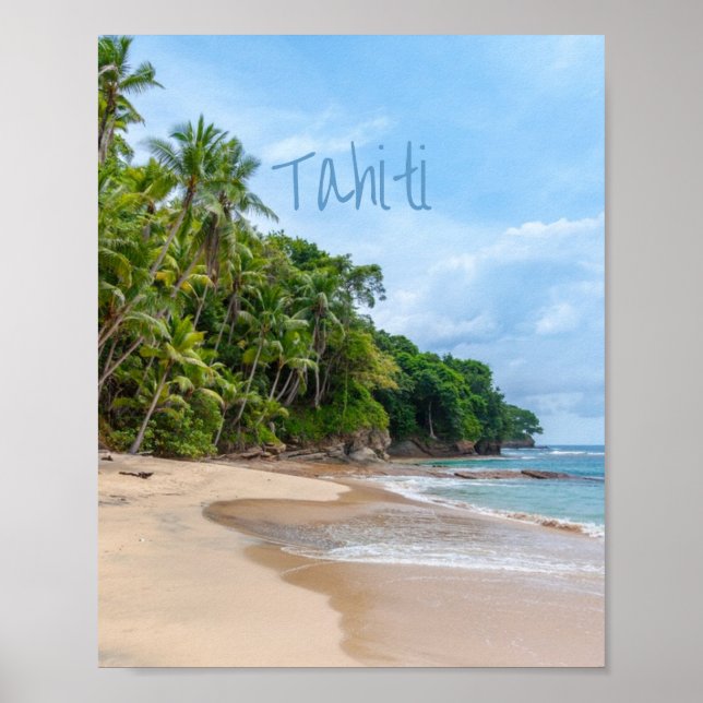 Poster Tahiti Sand Beach Blue Sky Palm Trees (Frente)