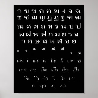 Poster Tailandês Script Wall Alphabet Vogels Figurino de