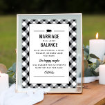 Poster Tailgate Celebrate Black Wedding Shower Game<br><div class="desc">Casual but sophisticated barbecue themed "Tailgate & Celebrate" couples wedding shower Jenga "Marriage is about Balance" sign for a couple features a little pig motif, custom text in western style fonts, and a scroll and stripe design elements. Black and white design and text with coordinating gingham summer tablecloth plaid pattern...</div>