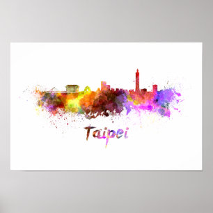 Poster Taipei skyline in watercolor