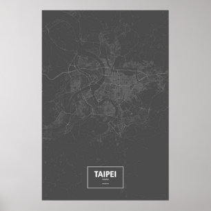 Poster Taipei, Taiwan (white on black)