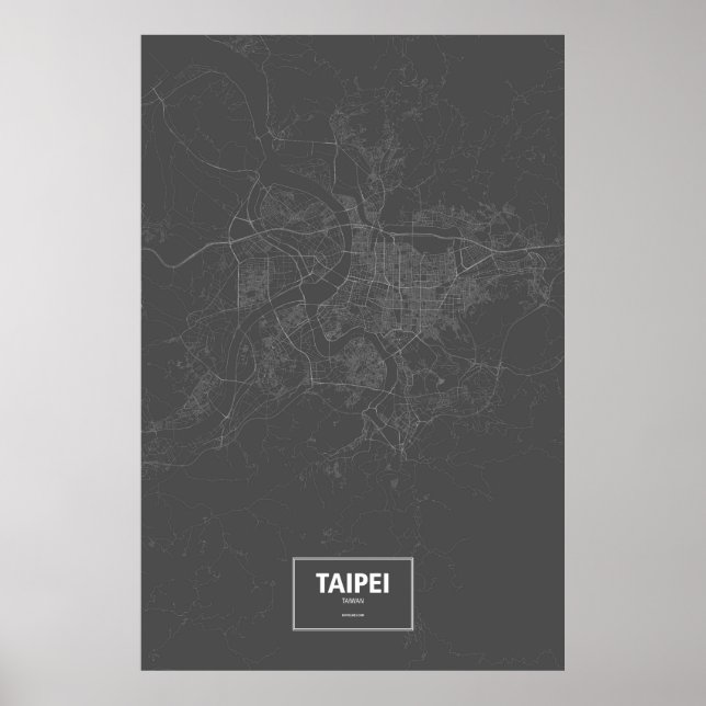 Poster Taipei, Taiwan (white on black) (Frente)