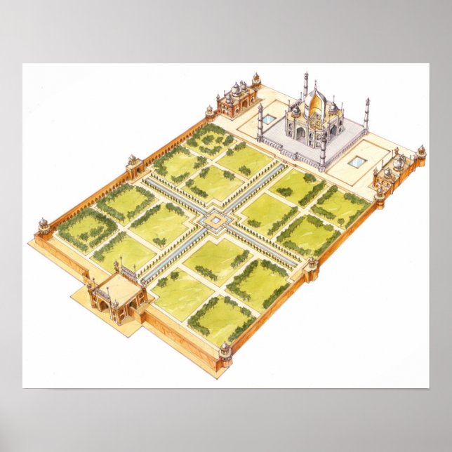 Poster Taj Mahal. Adra Índia. Tomb e jardins (Frente)