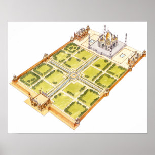 Poster Taj Mahal. Adra India. Túmulo e jardins