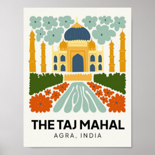 Poster Taj Mahal Agra India abstrato viagem de arte flora
