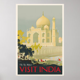Poster Taj Mahal Índia Cartaz de Viagem Vintage Arte Pers