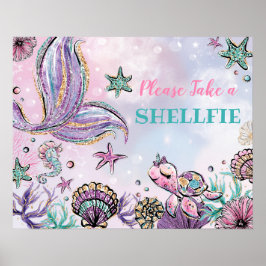 Poster Take a Shellfie - Pink Purple Mermaid Party Selfie