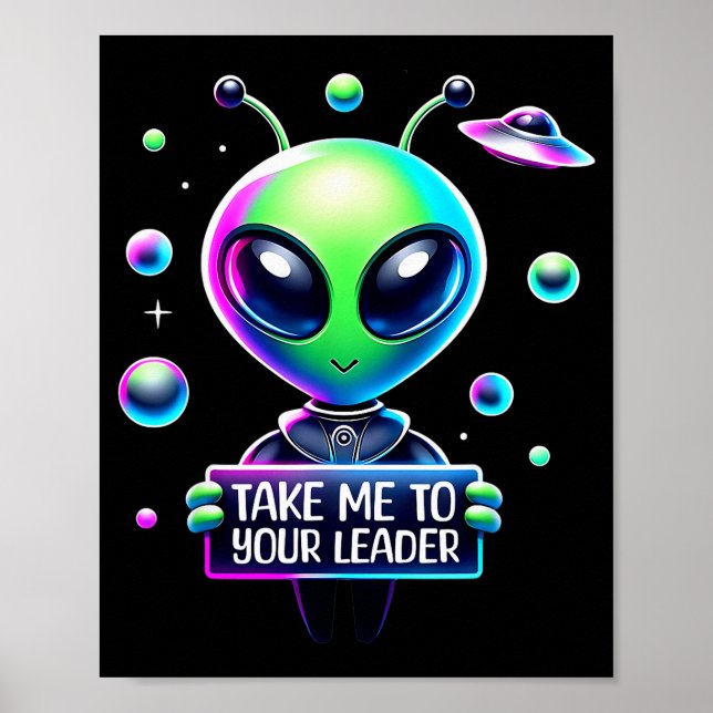 Poster Take Me To Your Leader Funny Alien Cartoon Men Wom (Frente)