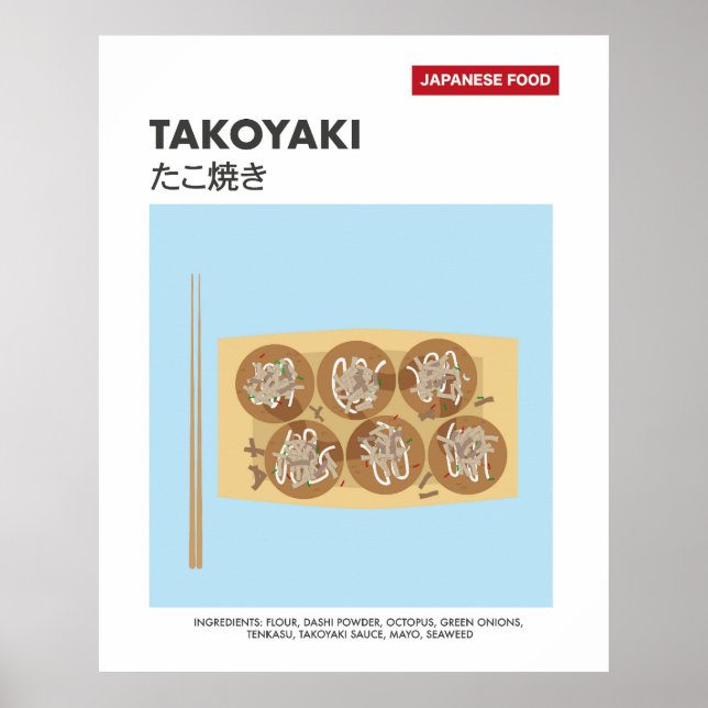 Poster Takoyaki, Octopus Ball, Viagem de Comida Japonês (Frente)