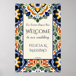 Poster Talavera vintage Mexican wedding welcome sign