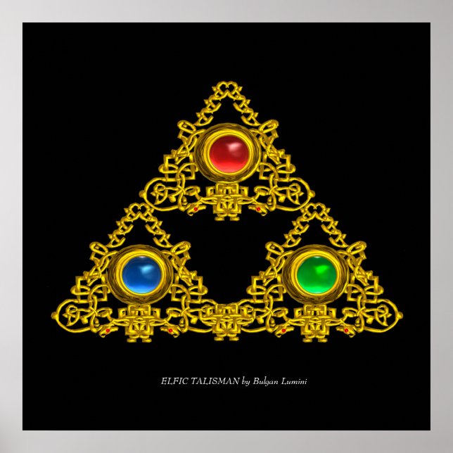 PÔSTER TALISMÃ MÁGICO ÉLFICO / TRIÂNGULO DE OURO COM PEDR (Frente)
