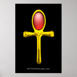 Pôster TALISMÃ VERMELHO Ankh Dourado Vida Eterna Egípcia