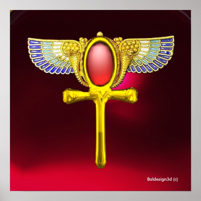 PÔSTER TALISMÃ VERMELHO/ ASA DE ANKH EGÍPCIA COM CORNUCOP (Frente)