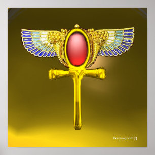 PÔSTER TALISMÃ VERMELHO/ ASA DE ANKH EGÍPCIA E CORNUCOPIA