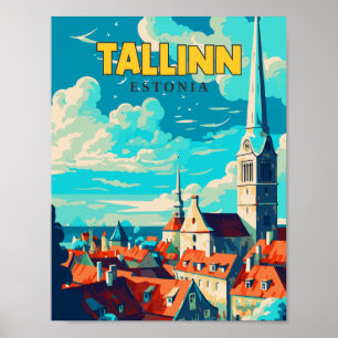 Poster Tallin Estônia - ilustração da viagens vintage