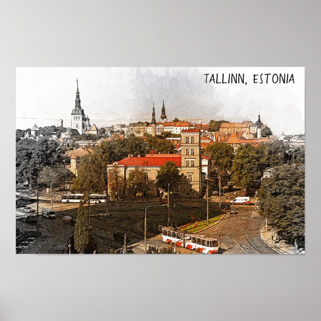 Poster Tallinn Estônia City Panorama View (Frente)