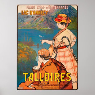 Poster Talloires, lago Annecy, casal no piquenique,
