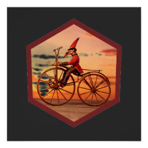 Pôster Tamanduá Antropomórfico Andando de Bicicleta Antig