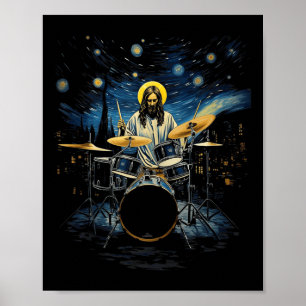 Poster Tambor Kit Percussionista Drummer Van Gogh Jesus T