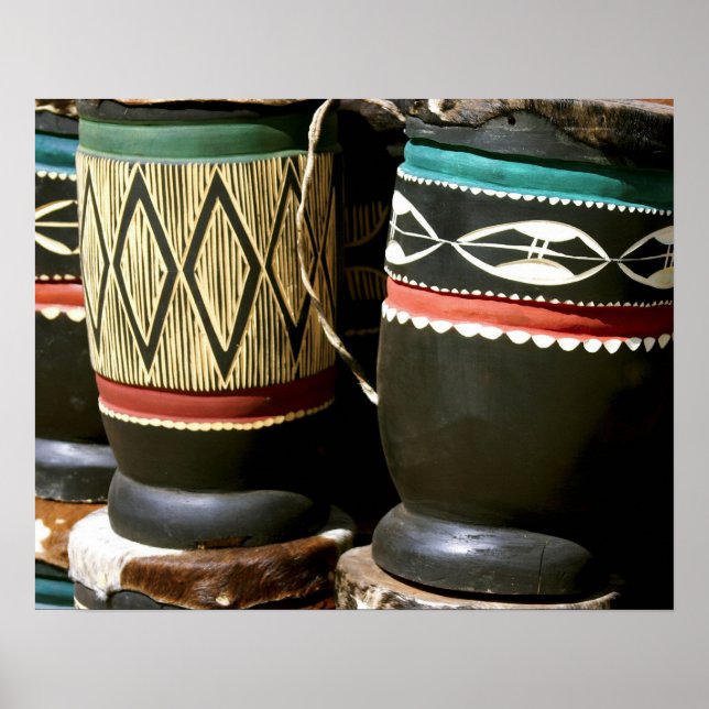 Pôster Tambores entalhados à mão, Livingston, Zâmbia (Frente)