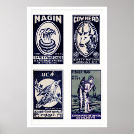 Poster Tamil Matchbox Wall Art Vintage Blue Grid - Retro