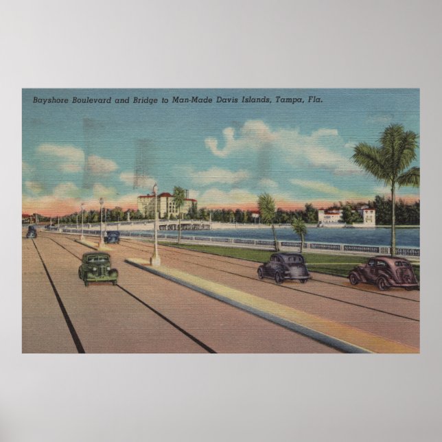 Poster Tampa, FL - Vista do Bayshore Blvd, Ponte (Frente)