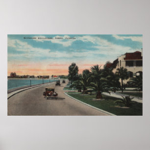 Pôster Tampa, Florida - vista da avenida de Bayshore