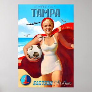 Poster Tampa Flórida Voar pela Eastern Air Lines Nova Via