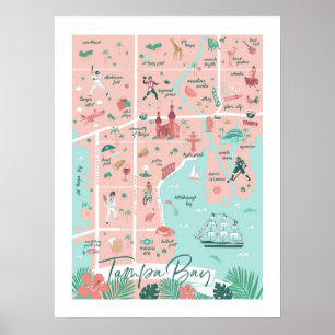 Poster Tampa Map Impressão, 18"x24"