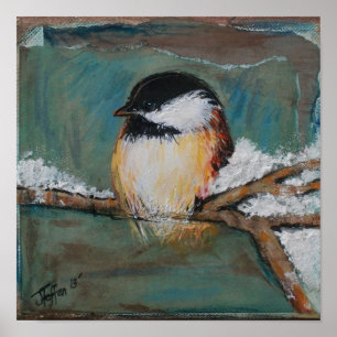 Poster tampado do Chickadee do inverno preto