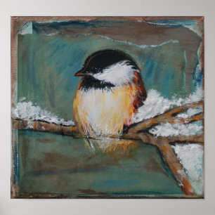 Poster tampado do Chickadee do inverno preto