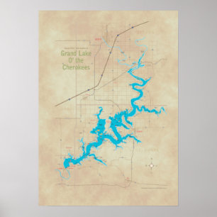 Poster Tan grande 19 do mapa da APROVAÇÃO do lago