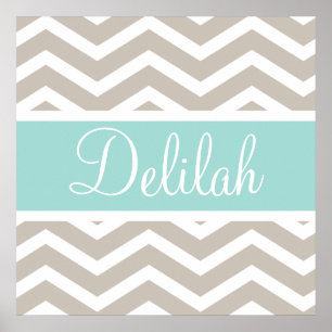 Pôster Tan Teal Chevron Nome Personalizado