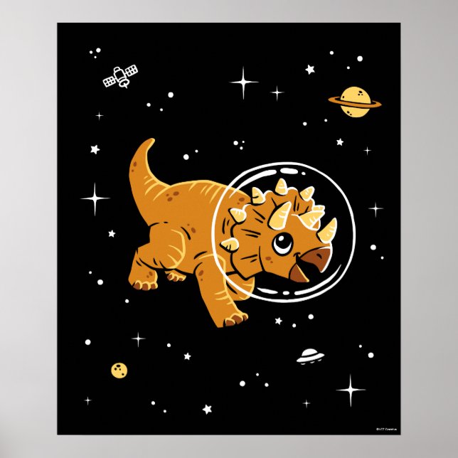 Poster Tan Triceratops Dinos No Espaço (Frente)