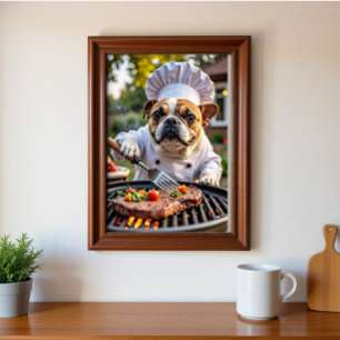 Poster Tan White Buldogue Griling Chef