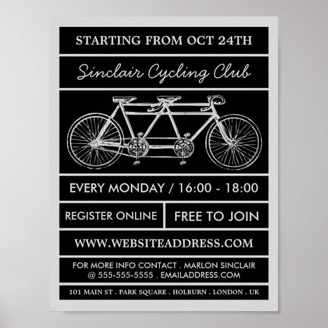 Poster Tandem Bicycle, Anúncio do Cycling Club (Frente)